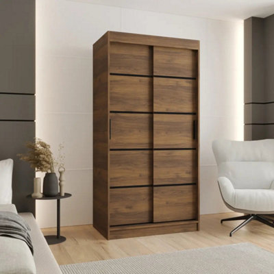Arte Rubino V1 Oak Walnut Sliding Wardrobe 100Cm With Compact Storage