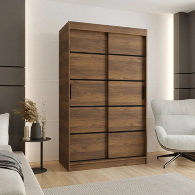 Arte Rubino V1 Oak Walnut Sliding Wardrobe 120Cm With Shelves And Rails