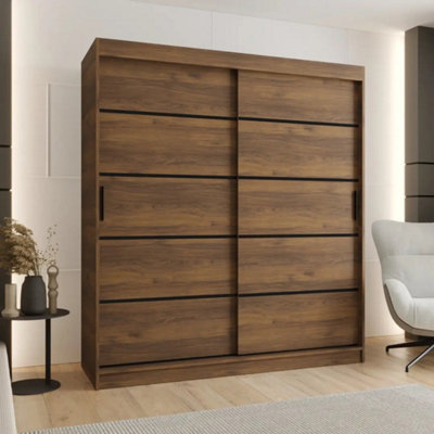 Arte Rubino V1 Oak Walnut Sliding Wardrobe 180Cm With Wide Storage