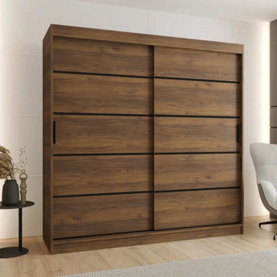 Arte Rubino V1 Oak Walnut Sliding Wardrobe 200Cm With Spacious Storage