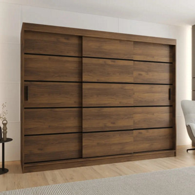 Arte Rubino V1 Oak Walnut Triple Sliding Wardrobe 250Cm For Large Bedrooms