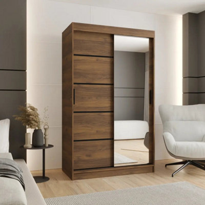 Arte Rubino V2 Oak Walnut Sliding Wardrobe 120Cm With Mirrored Door