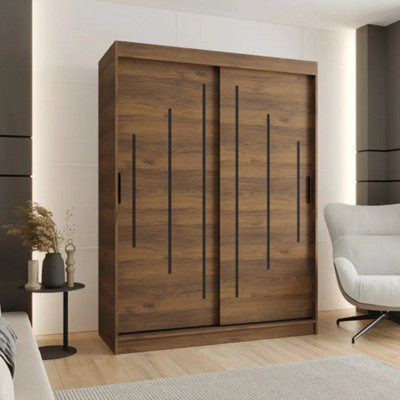 Arte Rubino Y Oak Walnut Sliding Wardrobe 150Cm With Decorative Strips
