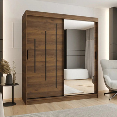 Arte Rubino Y2 Oak Walnut 180Cm Sliding Wardrobe With One Mirror Door