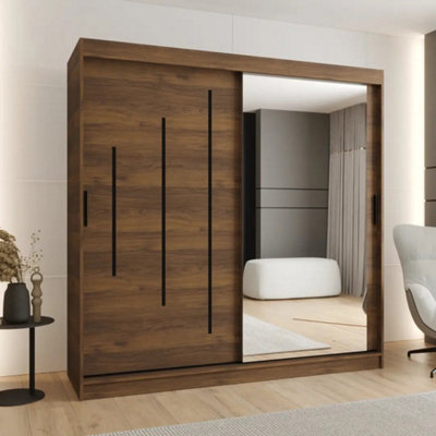 Arte Rubino Y2 Oak Walnut Sliding Wardrobe 200Cm With Mirror Front