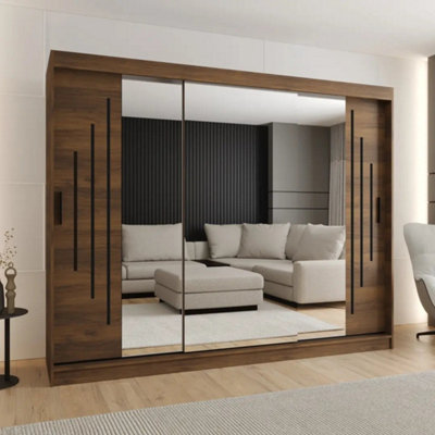 Arte Rubino Y2 Oak Walnut 3 Door Sliding Wardrobe 250Cm With Mirror Door