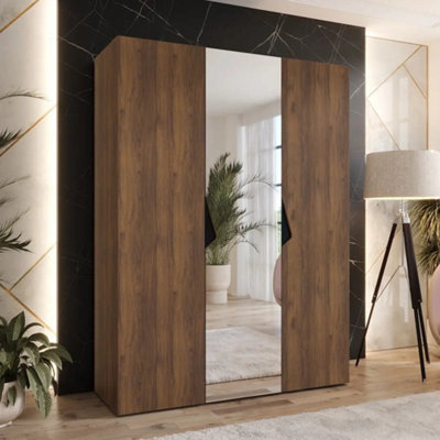 Arte Sandi Ii 150Cm Oak Walnut Hinged Wardrobe With Central Mirror Door