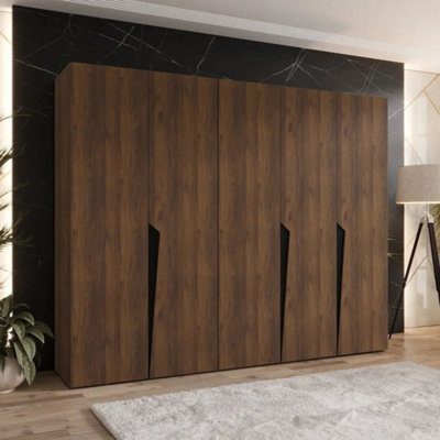 Arte Piano I 250Cm Oak Walnut Hinged Wardrobe With Three Hanging Rails