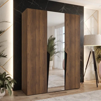 Arte Piano Ii 150Cm Oak Walnut Hinged Wardrobe With Centre Mirror Door