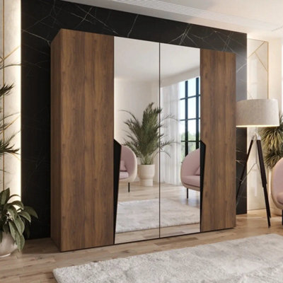 Arte Piano Ii 200Cm Oak Walnut Hinged Wardrobe With Two Mirror Doors