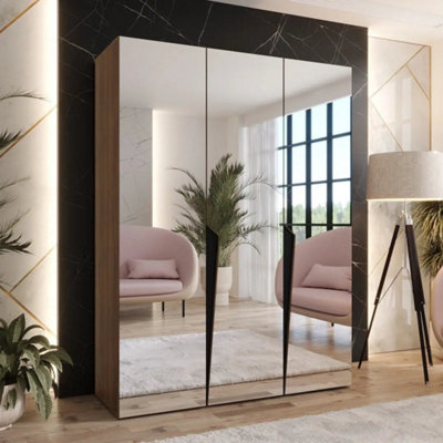 Arte Piano Iii 150Cm Oak Walnut Three Door Mirrored Wardrobe