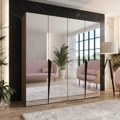 Arte Piano Iii 200Cm Oak Walnut Four Door Mirrored Wardrobe