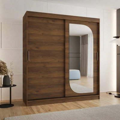 Arte Lucy Large Sliding Wardrobe 180Cm Oak Walnut With Mirror Panel