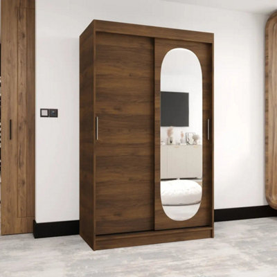 Arte Royal 120Cm Oak Walnut Sliding Wardrobe With Shaped Mirror Panel