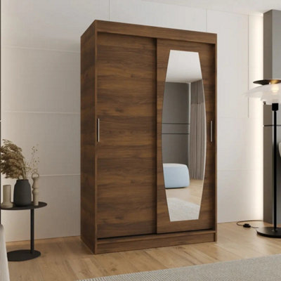 Arte Rossa Oak Walnut Sliding Wardrobe 120Cm With Mirrored Door