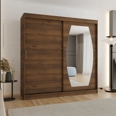 Arte Rossa Sliding Door Wardrobe 200Cm Oak Walnut With Mirror