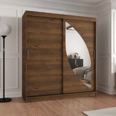Arte Milo 180Cm Oak Walnut Sliding Door Wardrobe With Mirror And 8 Shelves from B&Q