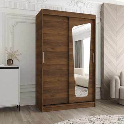 Arte Moka 120Cm Oak Walnut Sliding Door Wardrobe For Smart Bedroom Storage