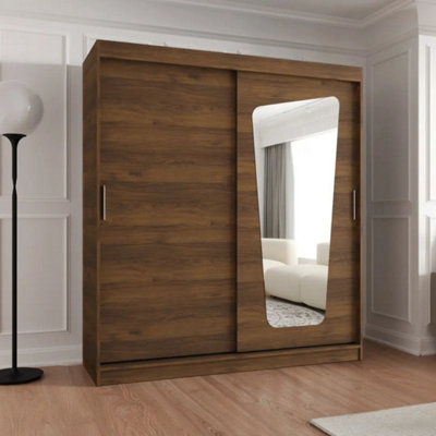 Arte Moka Wide 180Cm Oak Walnut Sliding Wardrobe With 8 Shelves And Mirror from B&Q