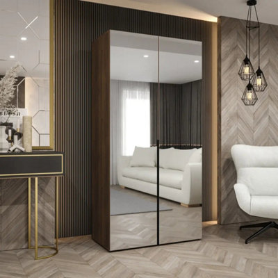 Arte Alicante Iii 100Cm Oak Walnut Fully Mirrored Hinged Wardrobe