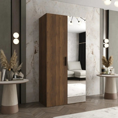 Arte Bari Ii 100Cm Oak Walnut Mirrored Wardrobe For Compact Bedrooms