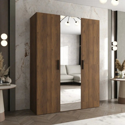 Arte Bari Ii 150Cm Oak Walnut Hinged Wardrobe With Mirror Door