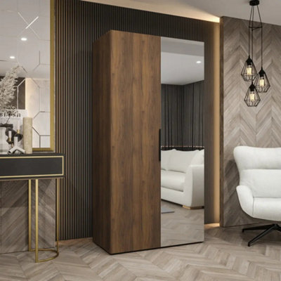 Arte Marbella Ii 100Cm Oak Walnut Mirrored Wardrobe For Compact Bedrooms