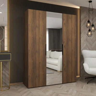 Arte Marbella Ii 150Cm Oak Walnut Hinged Wardrobe With Mirror And Rails