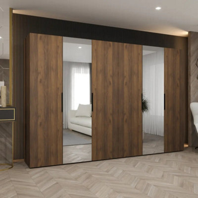 Arte Marbella Ii 300Cm Oak Walnut Mirrored Wardrobe For Family Storage