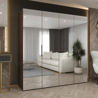 Arte Marbella Iii 200Cm Oak Walnut Mirrored Wardrobe For Shared Storage