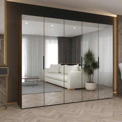 Arte Marbella Iii 250Cm Oak Walnut Mirrored Wardrobe With Triple Rails