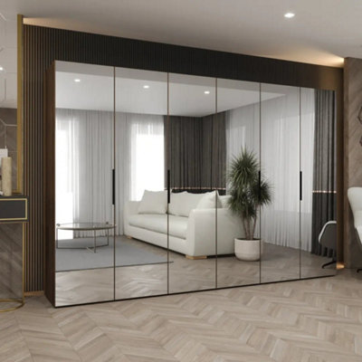 Arte Marbella Iii 300Cm Oak Walnut Full Mirror Wardrobe For Family Storage