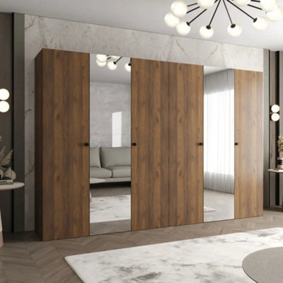 Arte Parma Ii 300Cm Oak Walnut 6 Door Wardrobe With Mirrors