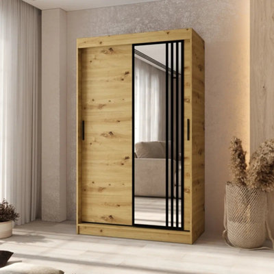 Arte Asved 120Cm Oak Artisan Sliding Wardrobe With Mirror And Rails