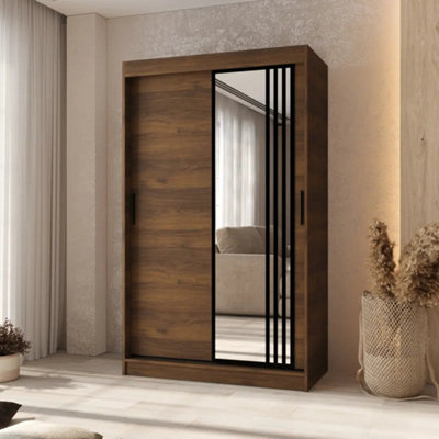 Arte Asved 120Cm Oak Walnut Sliding Wardrobe With Mirrored Door