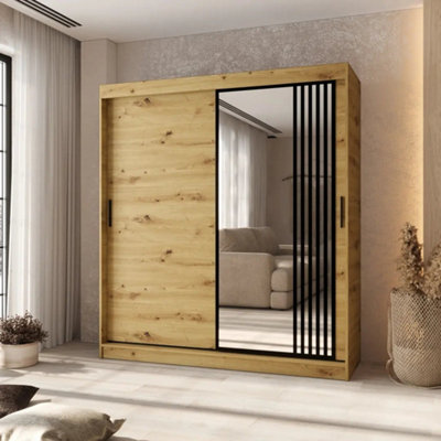 Arten Asved Oak Artisan 180Cm Mirrored Sliding Wardrobe With Expansive Storage