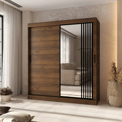 Arten Asved Oak Walnut 180Cm 2 Door Sliding Wardrobe With Full-Length Mirror