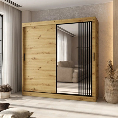 Arte Asved Oak Artisan 200Cm Extra-Wide Mirrored Sliding Wardrobe