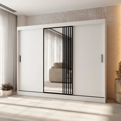 Arten Asved White 250Cm Sliding Wardrobe With Mirror And 3 Doors