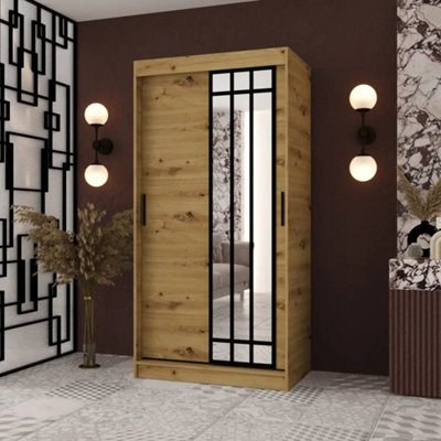 Arten Almeria Oak Artisan 100Cm Mirrored Sliding Door Wardrobe
