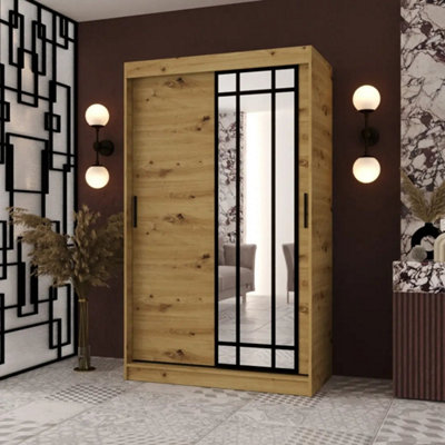 Arte Almeria Oak Artisan 120Cm Mirrored Sliding Wardrobe With Practical Storage