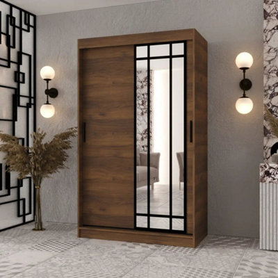 Arte Almeria Oak Walnut 120Cm Sliding Wardrobe With Full-Length Mirror