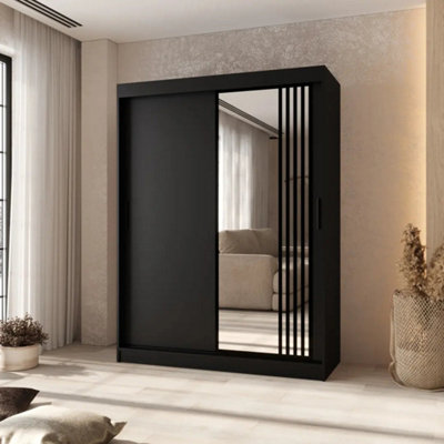 Arten Almeria Black 150Cm Mirrored Sliding Door Wardrobe For Modern Bedrooms