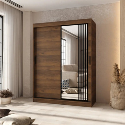 Arten Almeria Oak Walnut 150Cm Sliding Door Wardrobe With Mirrored Door