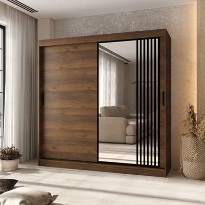 Arte Almeria Oak Walnut 200Cm Mirrored Sliding Wardrobe For Shared Bedrooms