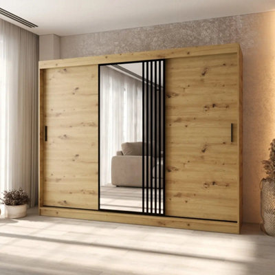 Arten Almeria Oak Artisan 250Cm 3 Door Mirrored Sliding Wardrobe