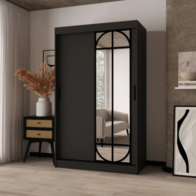 B&Q -  Lugo Black 120Cm Mirrored Sliding Door Wardrobe For Modern Bedrooms