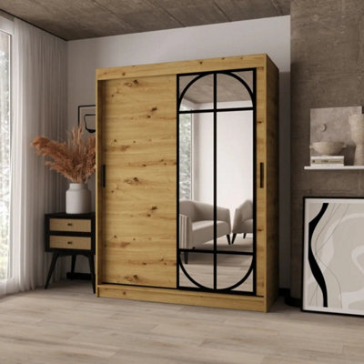 Arten Lugo 150Cm Oak Artisan Sliding Door Wardrobe With Mirror