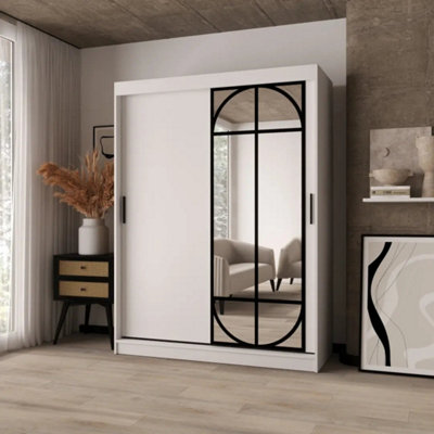 Arten Lugo 150Cm White Sliding Door Wardrobe With Mirror