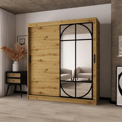 Arten Lugo 180Cm Oak Artisan Mirrored Sliding Door Wardrobe